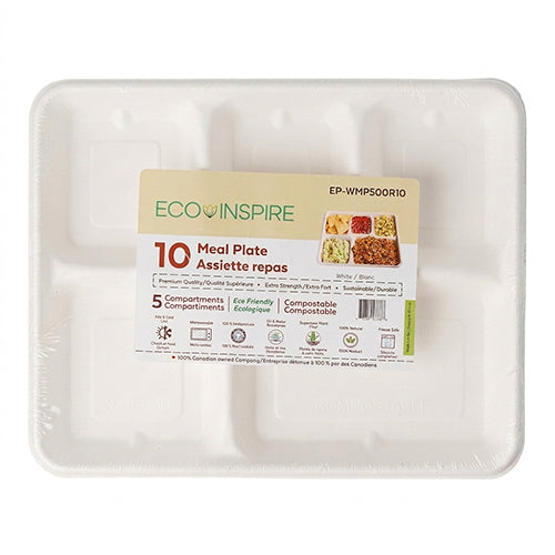 5-Compartment Sugarcane Plates - Retail Pack - 10pcs of 15 Pack