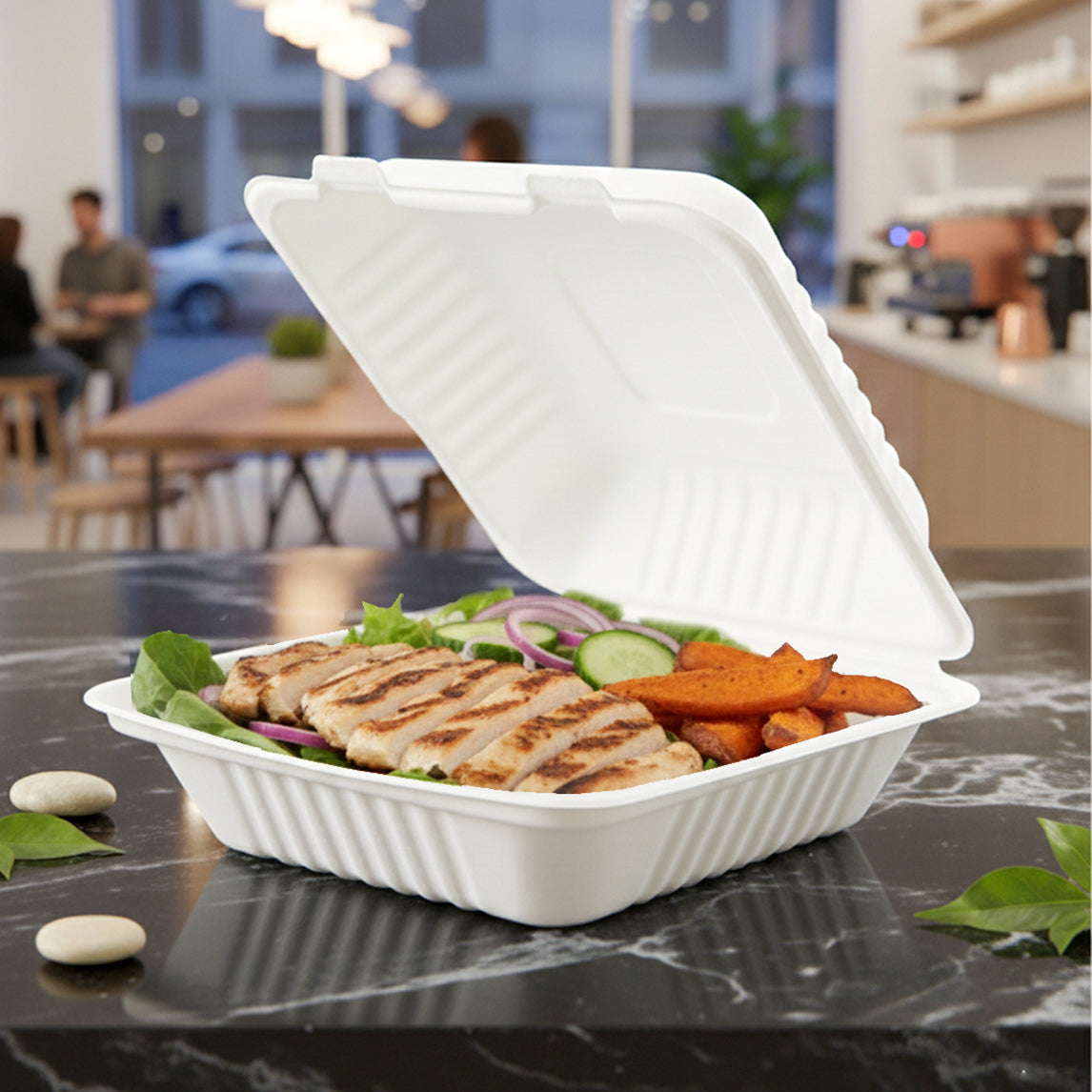 8X8 Bagasse Clamshell - 200pcs