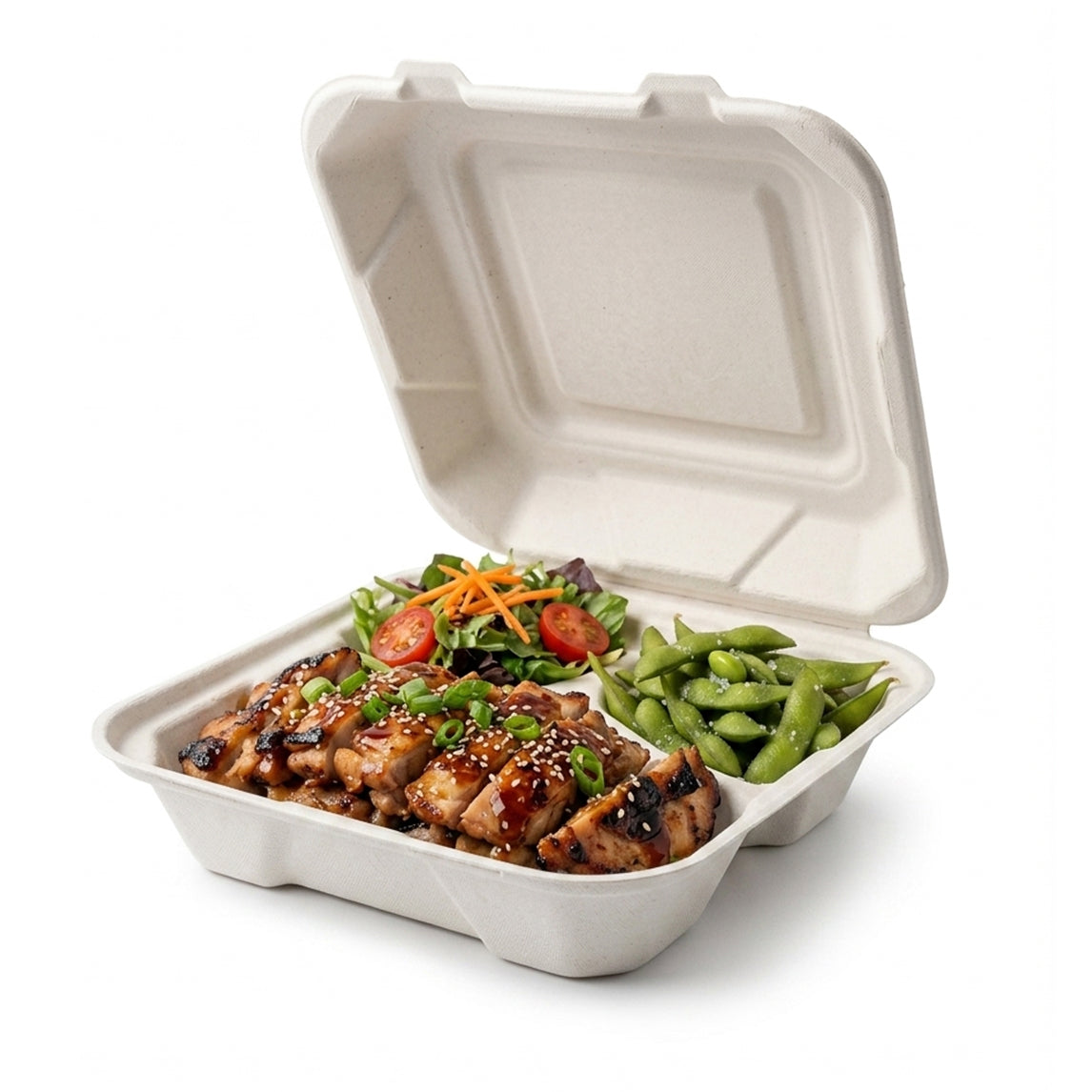 8x8 3-Compartment Bagasse Container - 200pcs