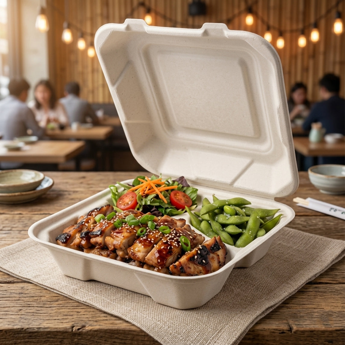 9x9 3-Compartment Bagasse Container - 200pcs