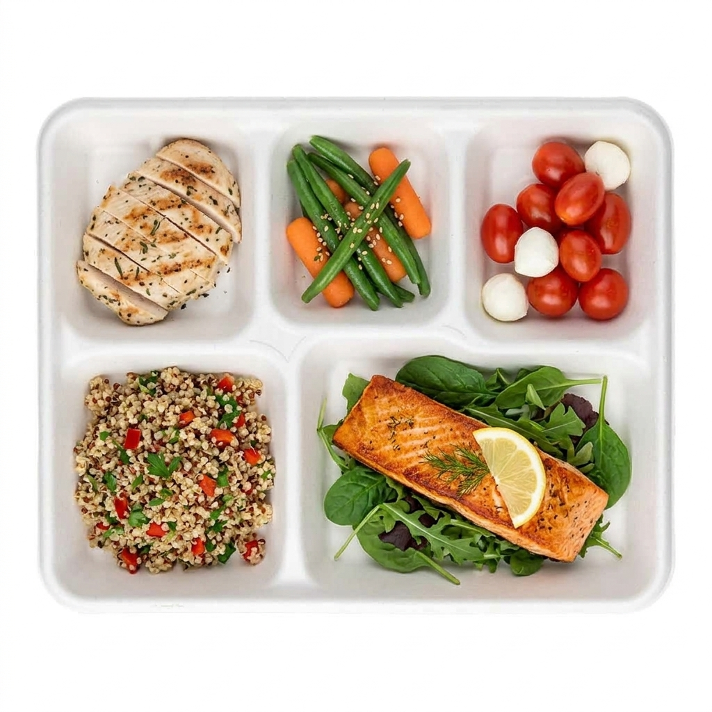 5-Compartment Sugarcane Plates - Retail Pack - 10pcs of 15 Pack